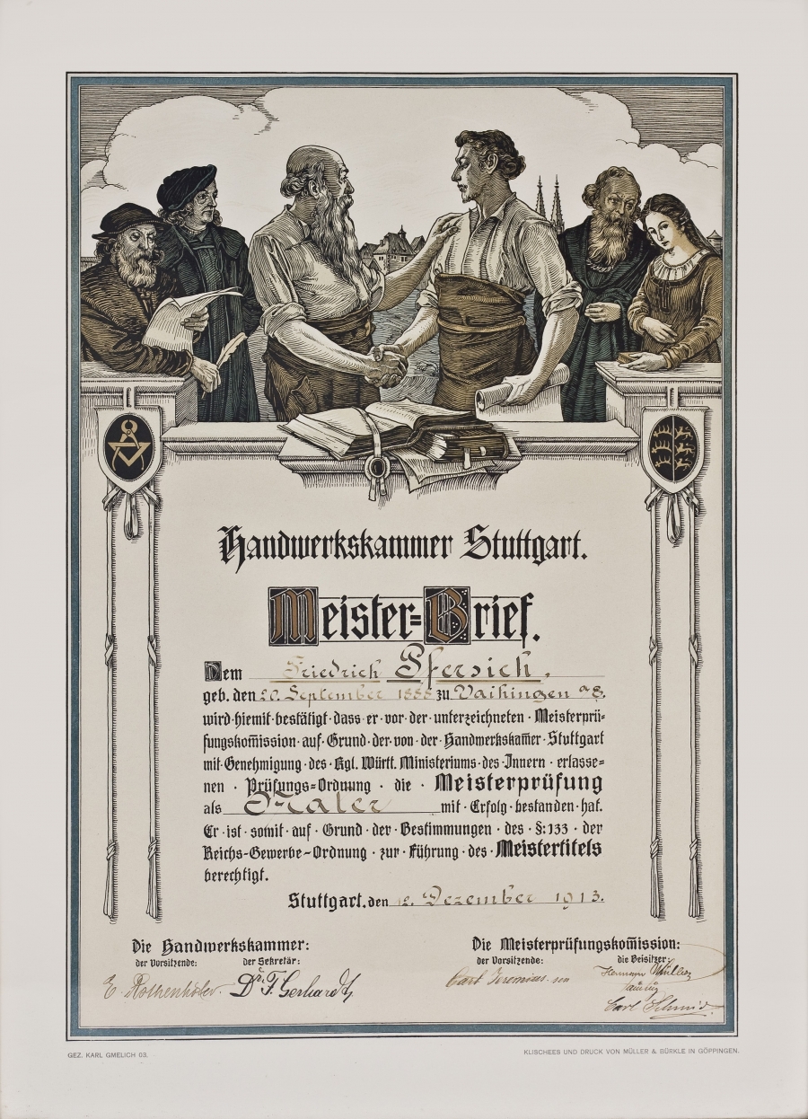 Meisterbrief von Friedrich Pfersich